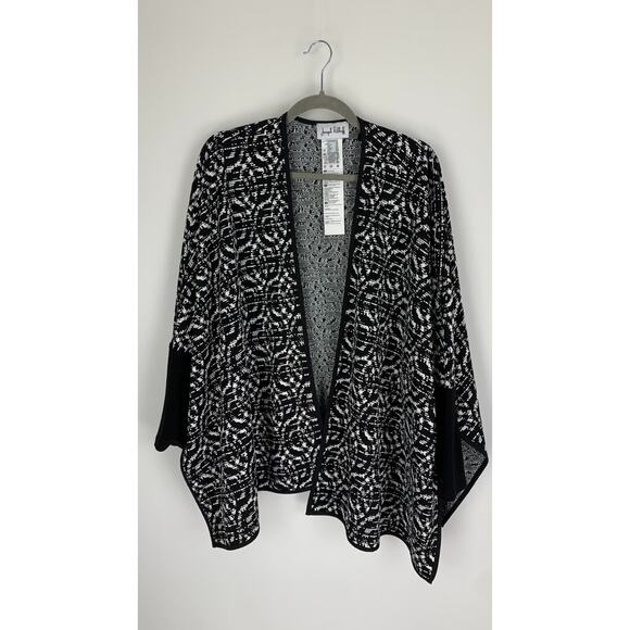 Joseph Ribkoff Womens Black Open Front Cardigan Sweater Sleeve Size 12 White - Picture 4 of 9